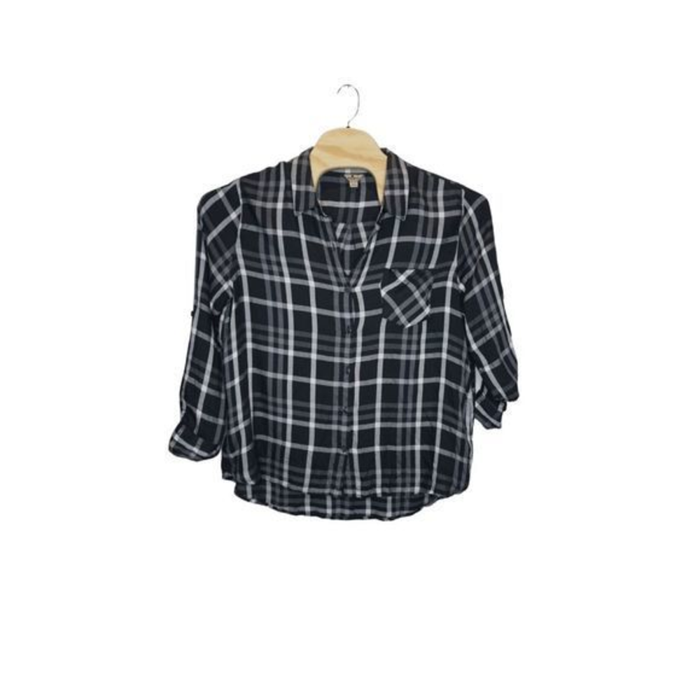 Woolrich Women's Black Gingham Plaid Sz XXL Long Sleeve Button Down Shirt